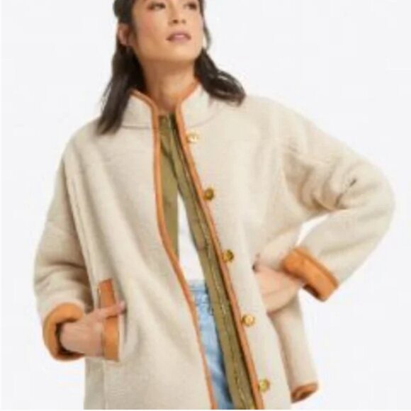 Draper James Faux Suede Reversible Sherpa Jacket Tan Medium - Picture 15 of 16